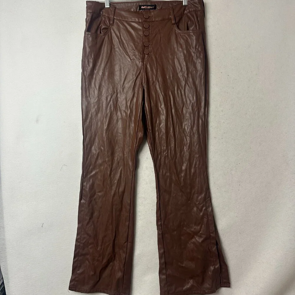 Dollhouse brown Flare Faux Leather Pants‎ Sz 16W Rock Grunge Festival split leg - Picture 3 of 7